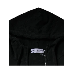 Black Logo Plaque Hooded Full Zip Sweater
