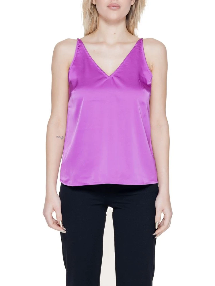 Satin Cami Top Sleeveless V Neck Women Purple Tops