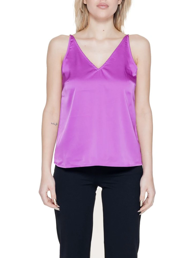 Satin Cami Top Sleeveless V Neck Women Purple Tops