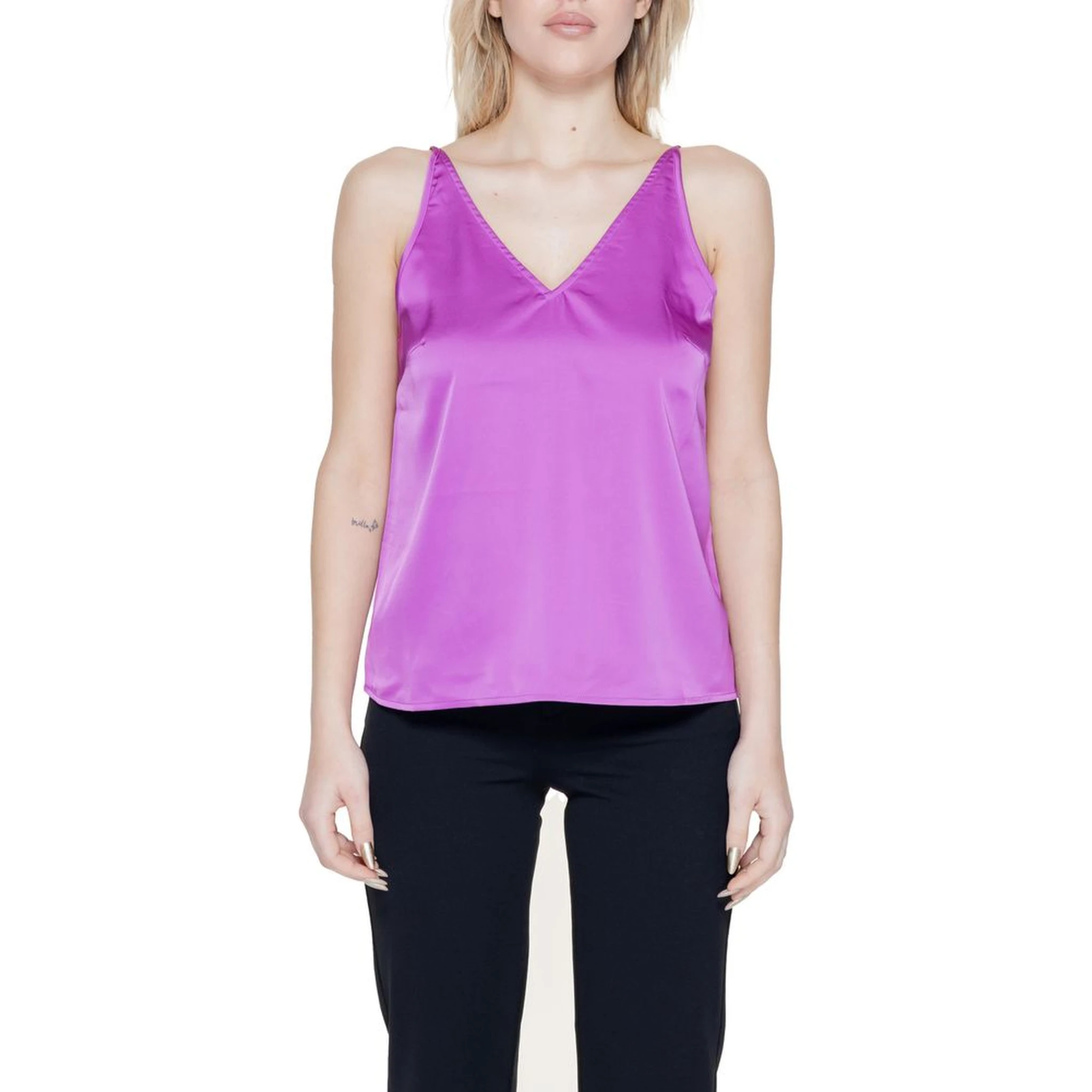 Satin Cami Top Sleeveless V Neck Women Purple Tops