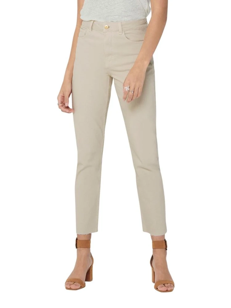 Beige Cotton Mom Jeans