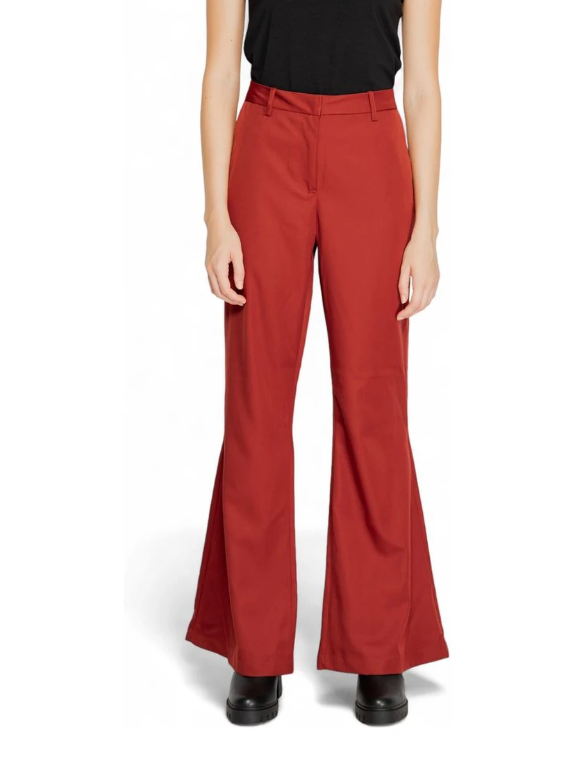 Red Polyester Flared Pants