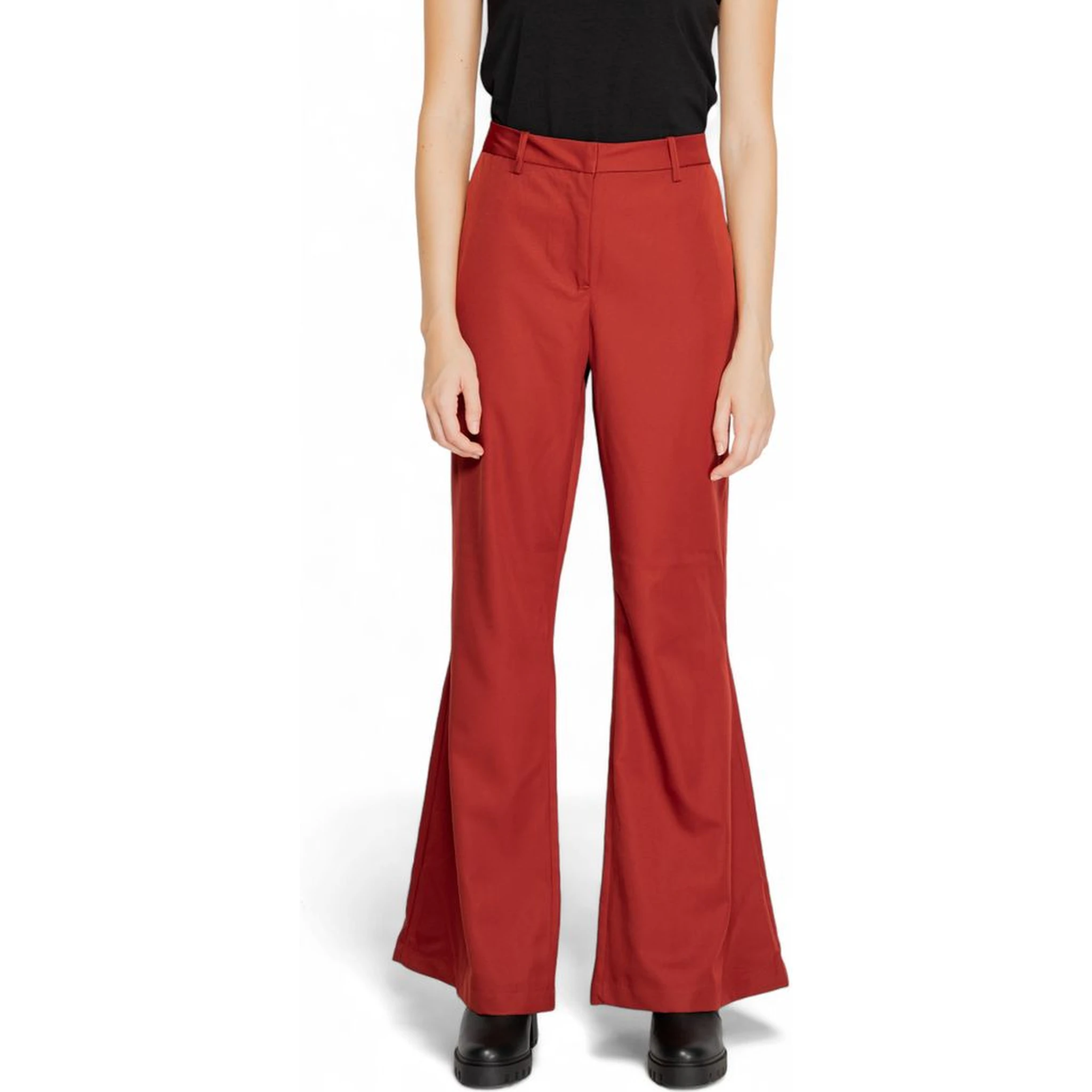Red Polyester Flared Pants