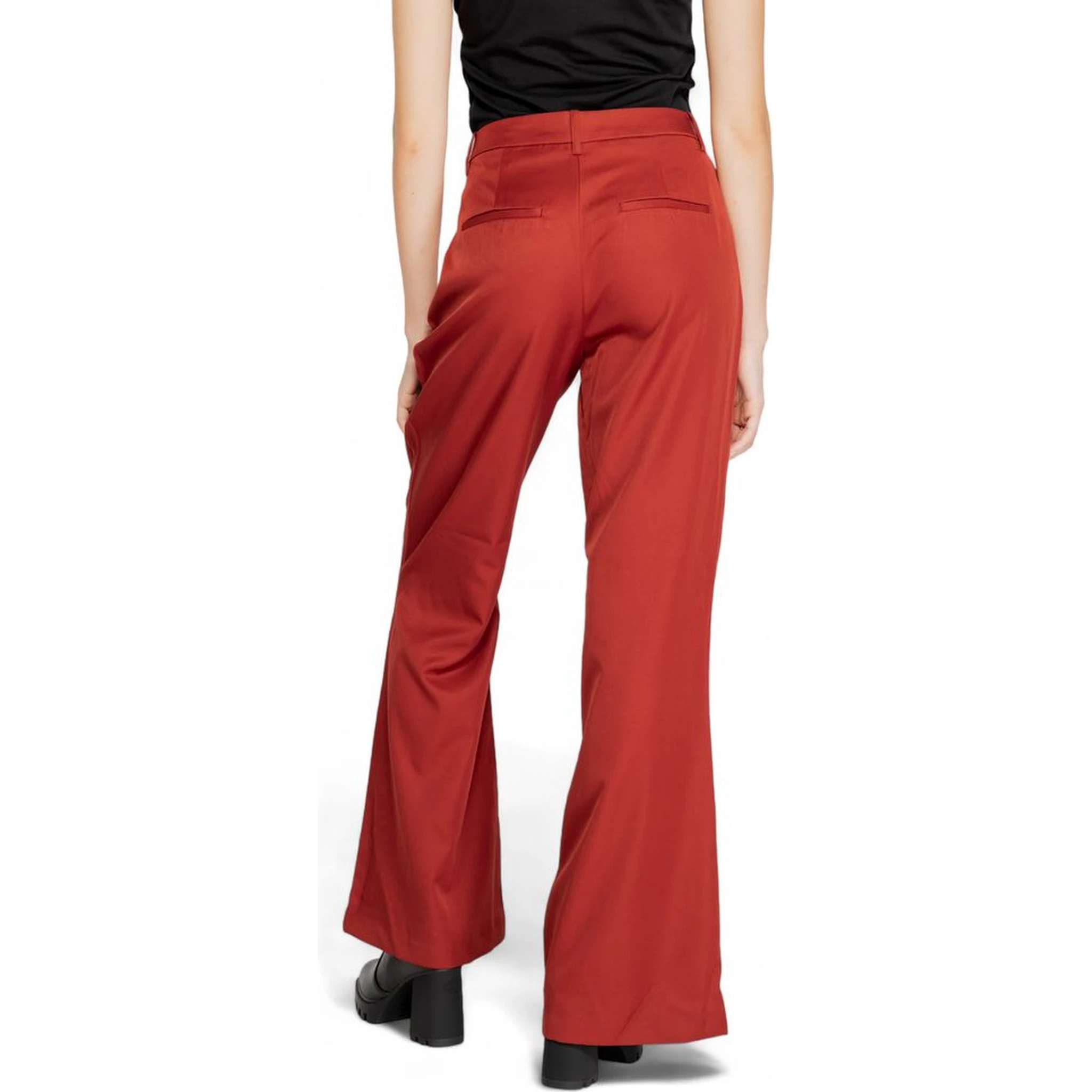 Red Polyester Flared Pants