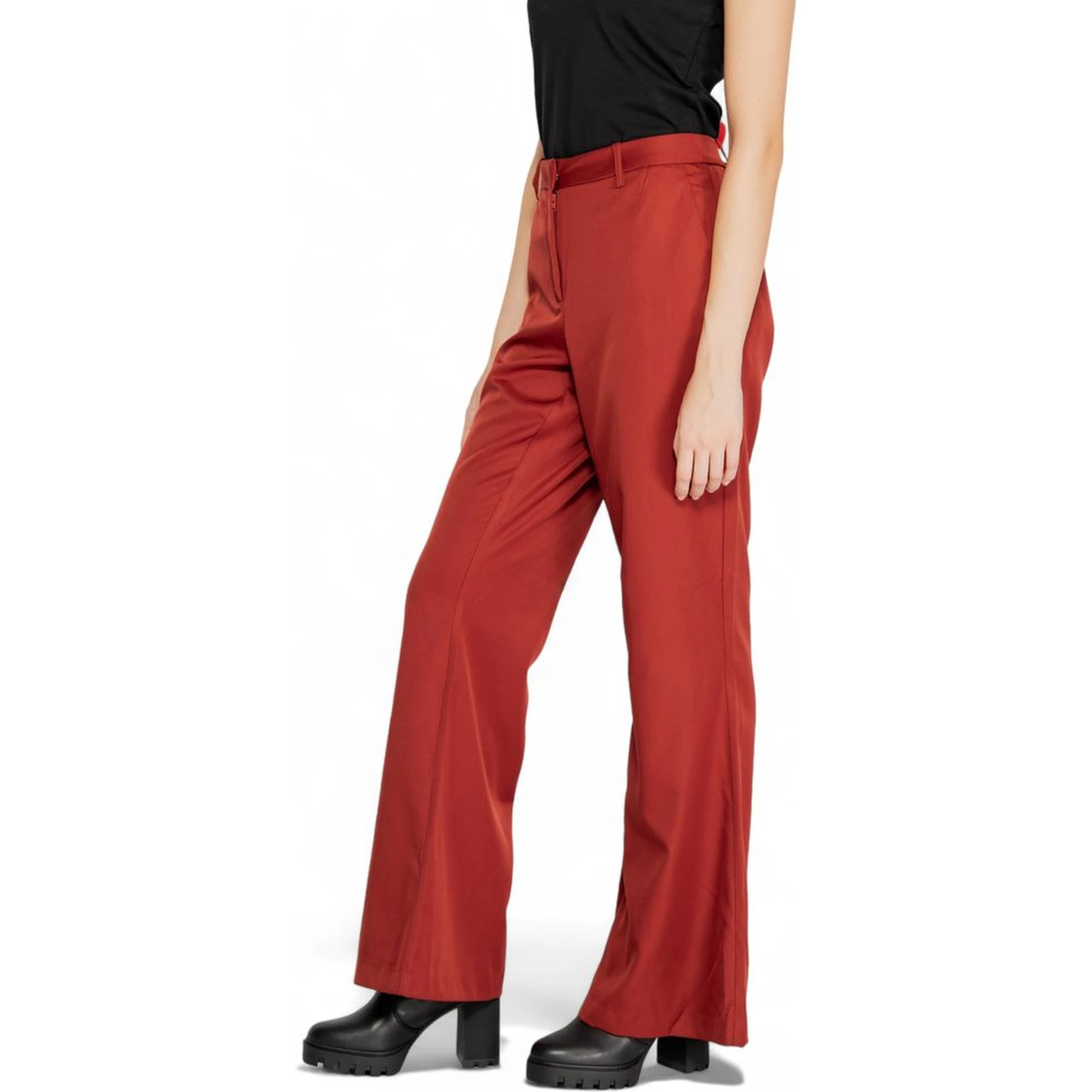 Red Polyester Flared Pants