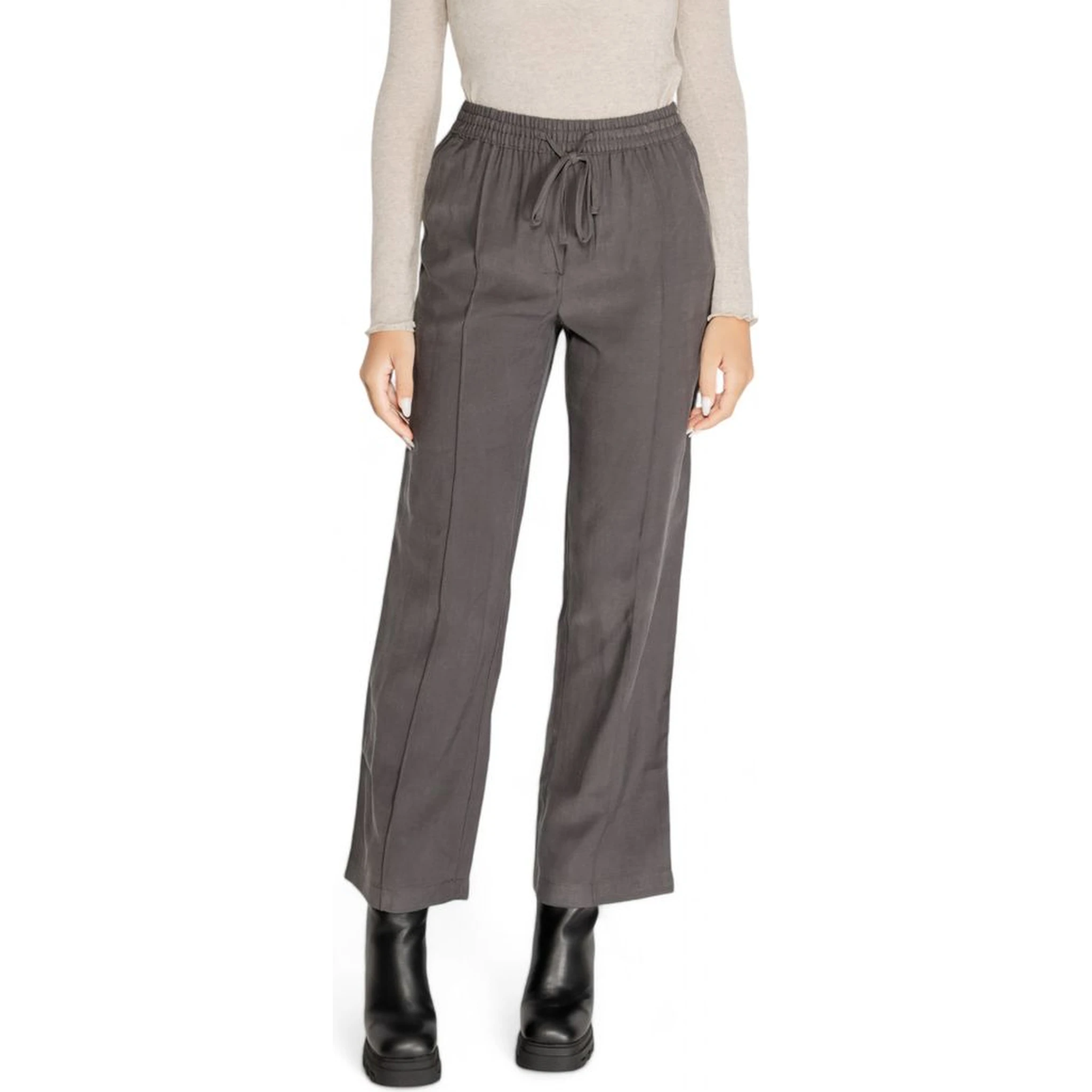 Gray Viscose Casual Pants