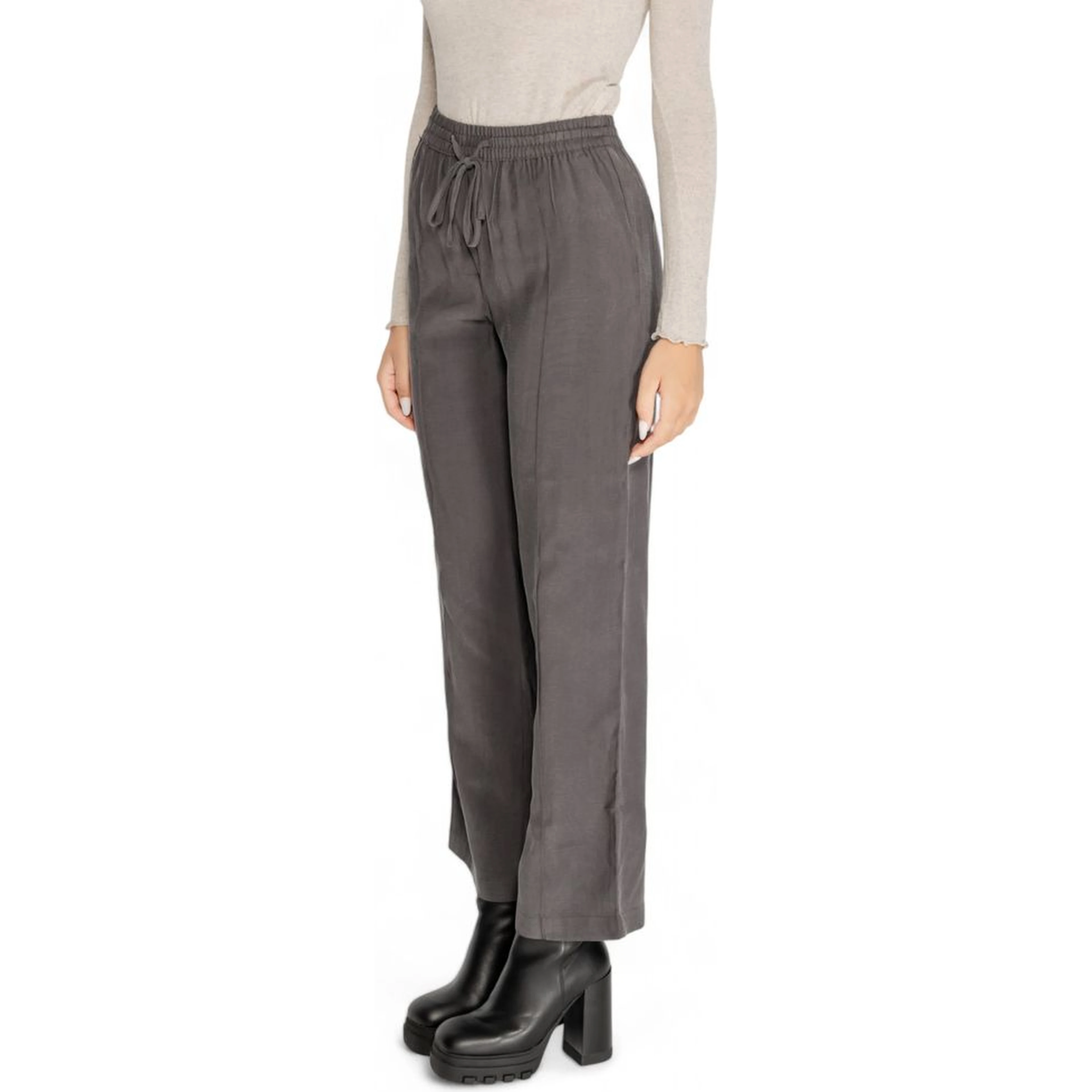 Gray Viscose Casual Pants