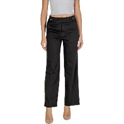 Black Polyester Casual Pants