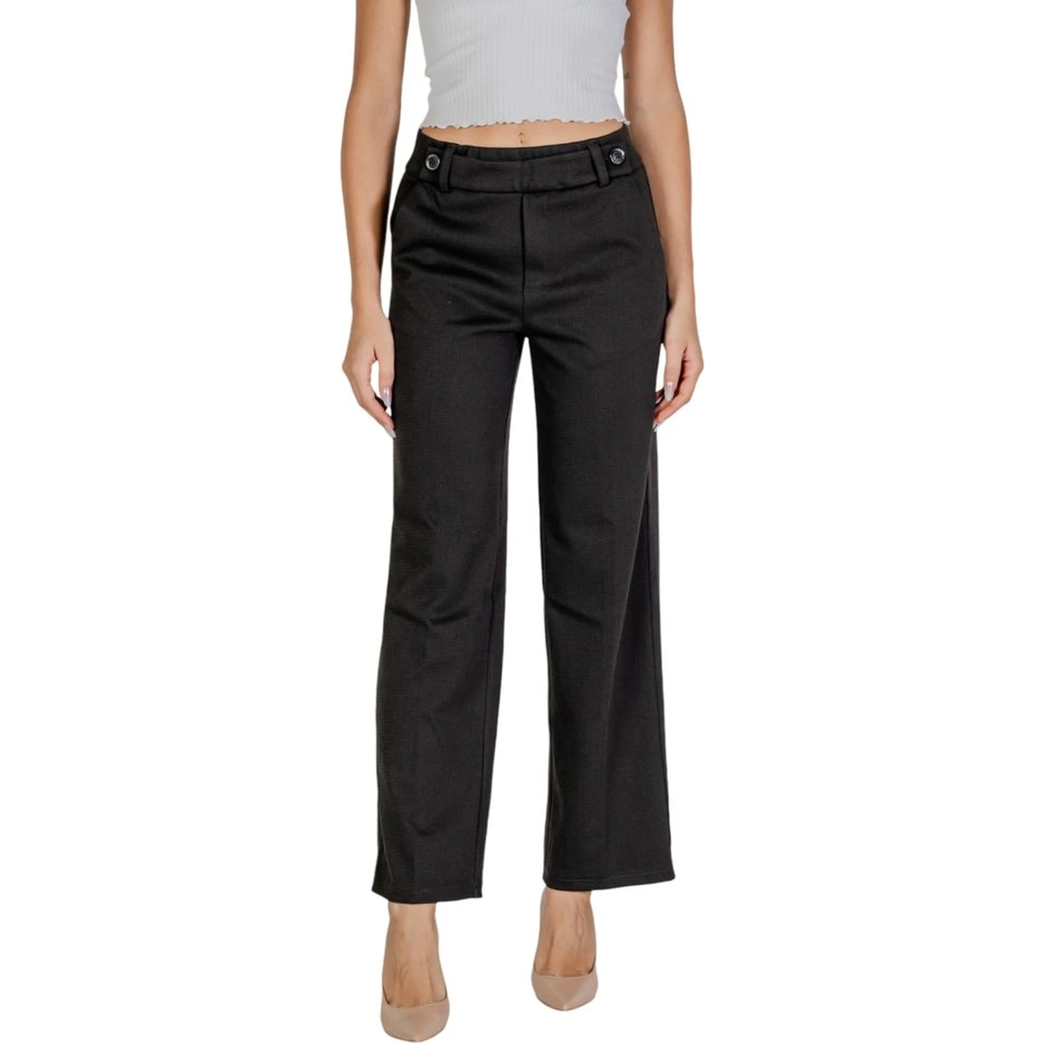 Black Polyester Casual Pants