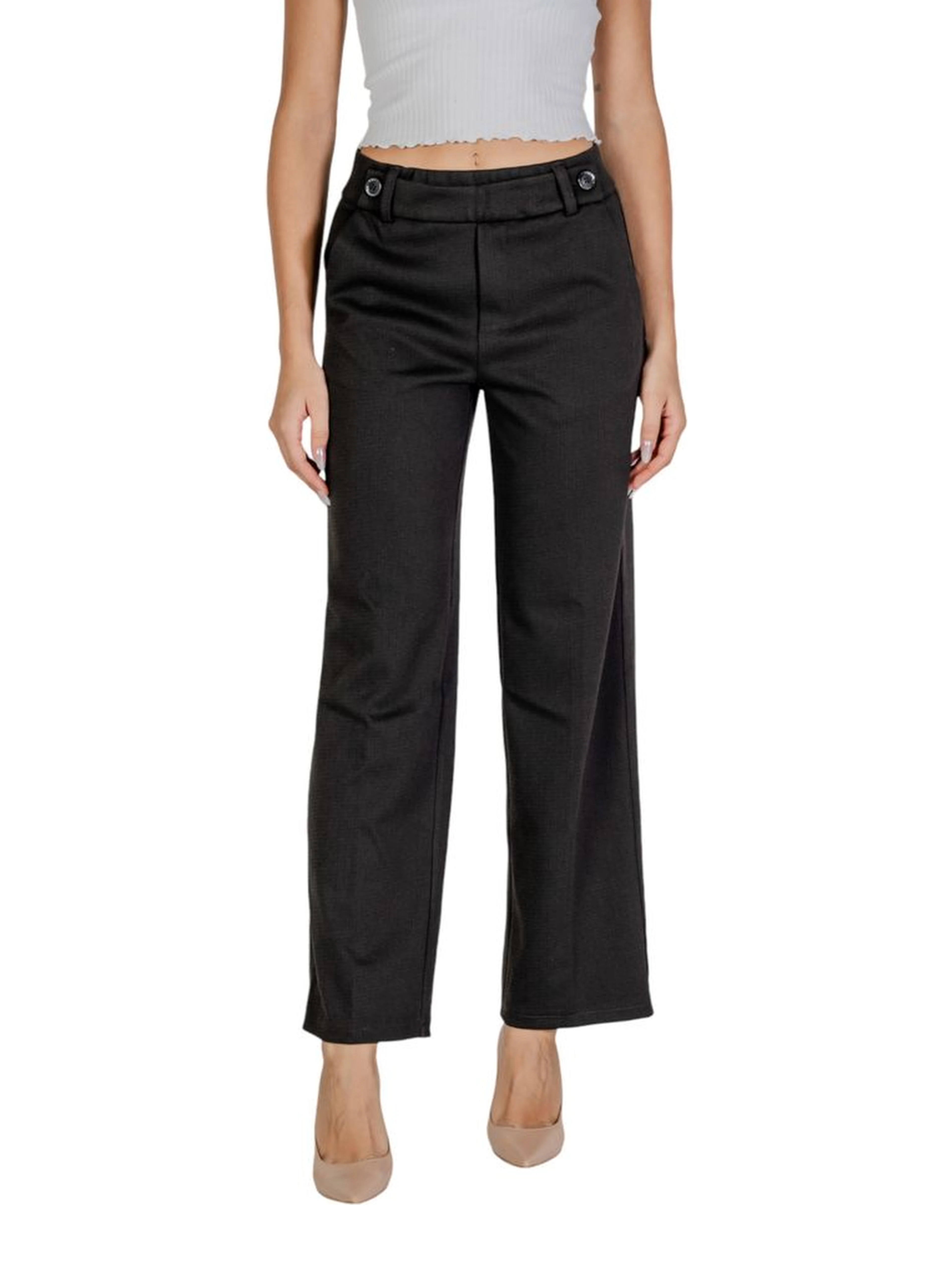 Black Polyester Casual Pants