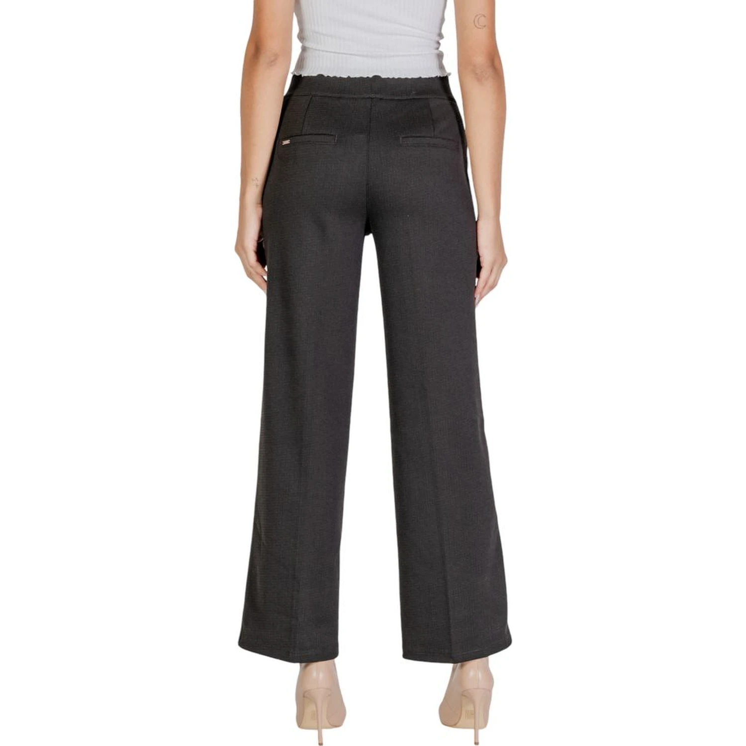 Black Polyester Casual Pants