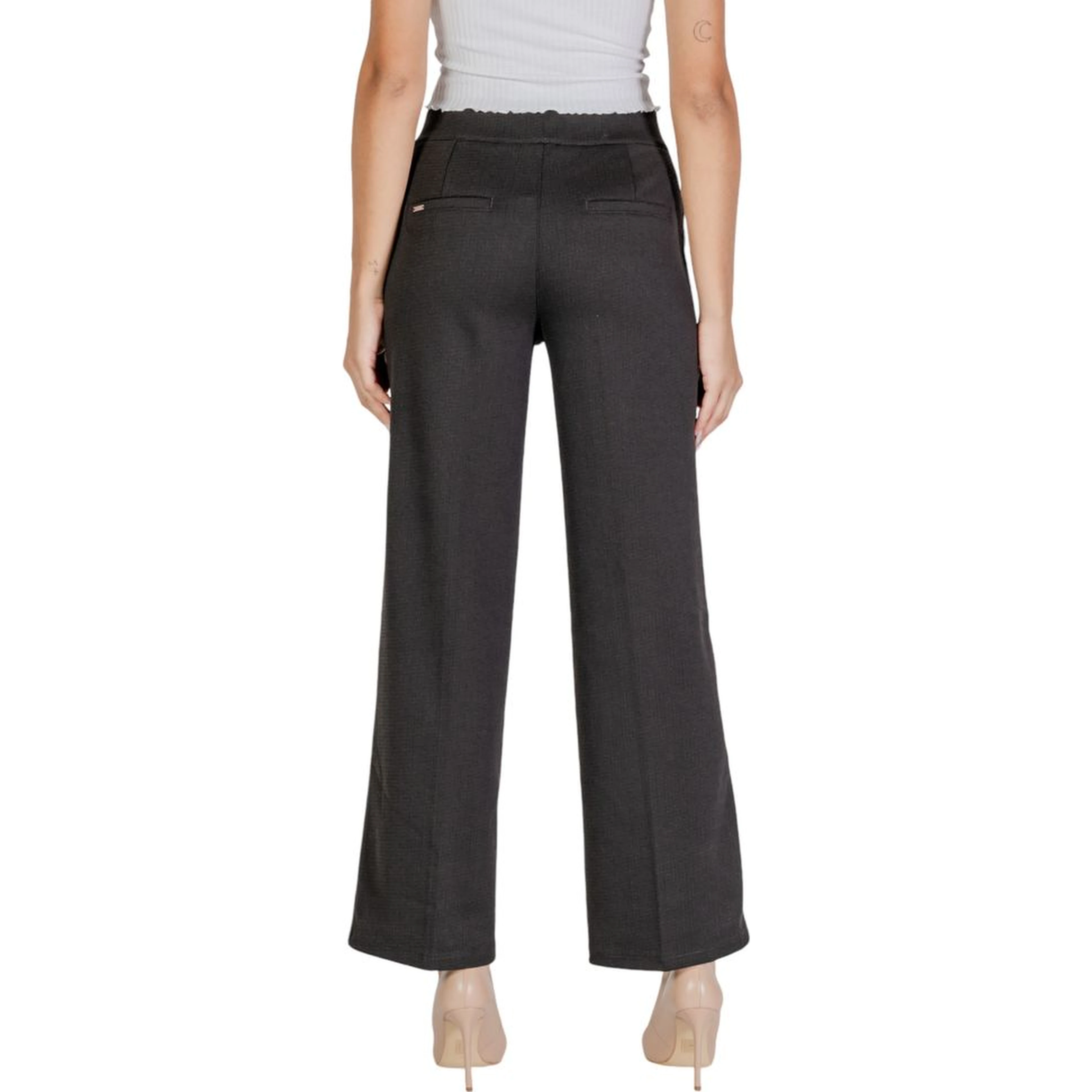 Black Polyester Casual Pants