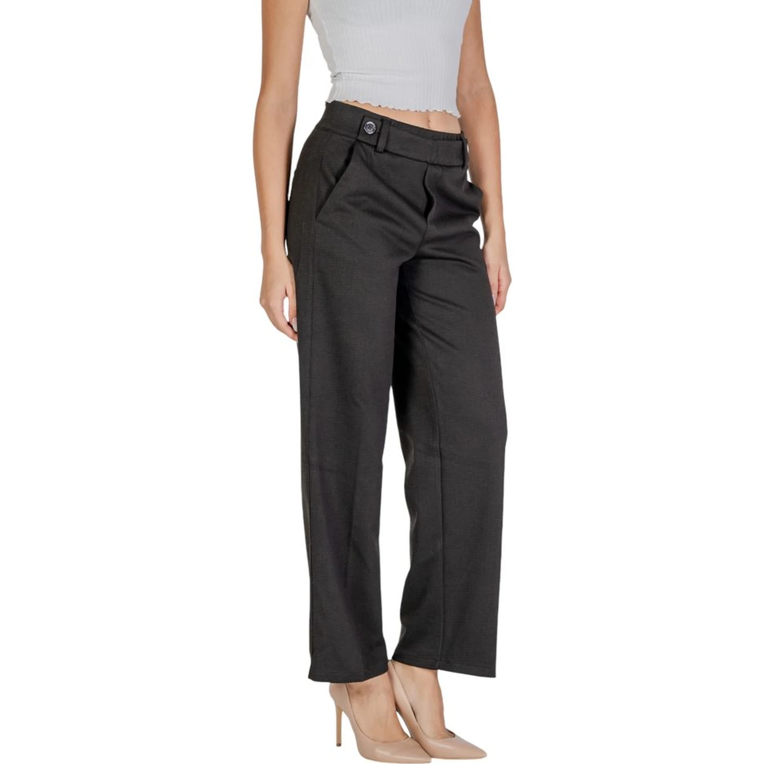 Black Polyester Casual Pants