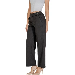 Black Polyester Casual Pants