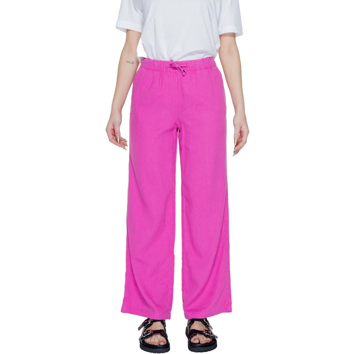 Pink Linen Casual Pants