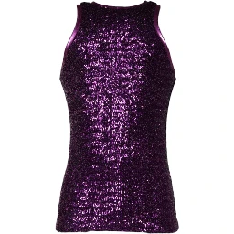 Purple Sequin Round Neck Sleeveless T-shirt