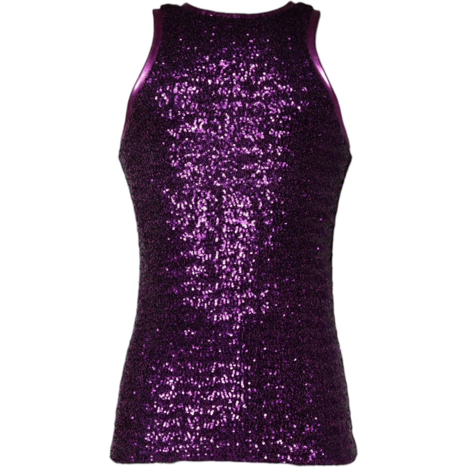 Purple Sequin Round Neck Sleeveless T-shirt