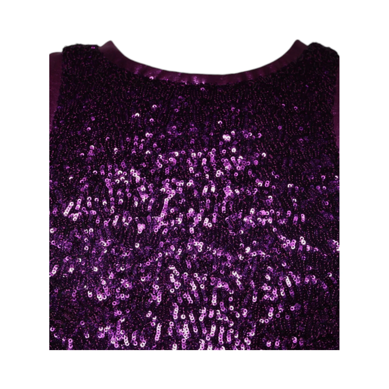Purple Sequin Round Neck Sleeveless T-shirt