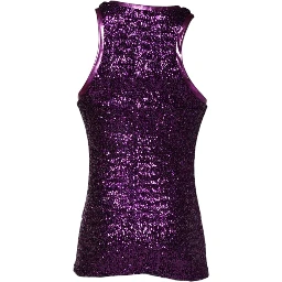 Purple Sequin Round Neck Sleeveless T-shirt