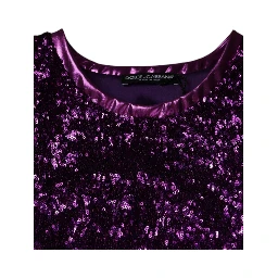 Purple Sequin Round Neck Sleeveless T-shirt