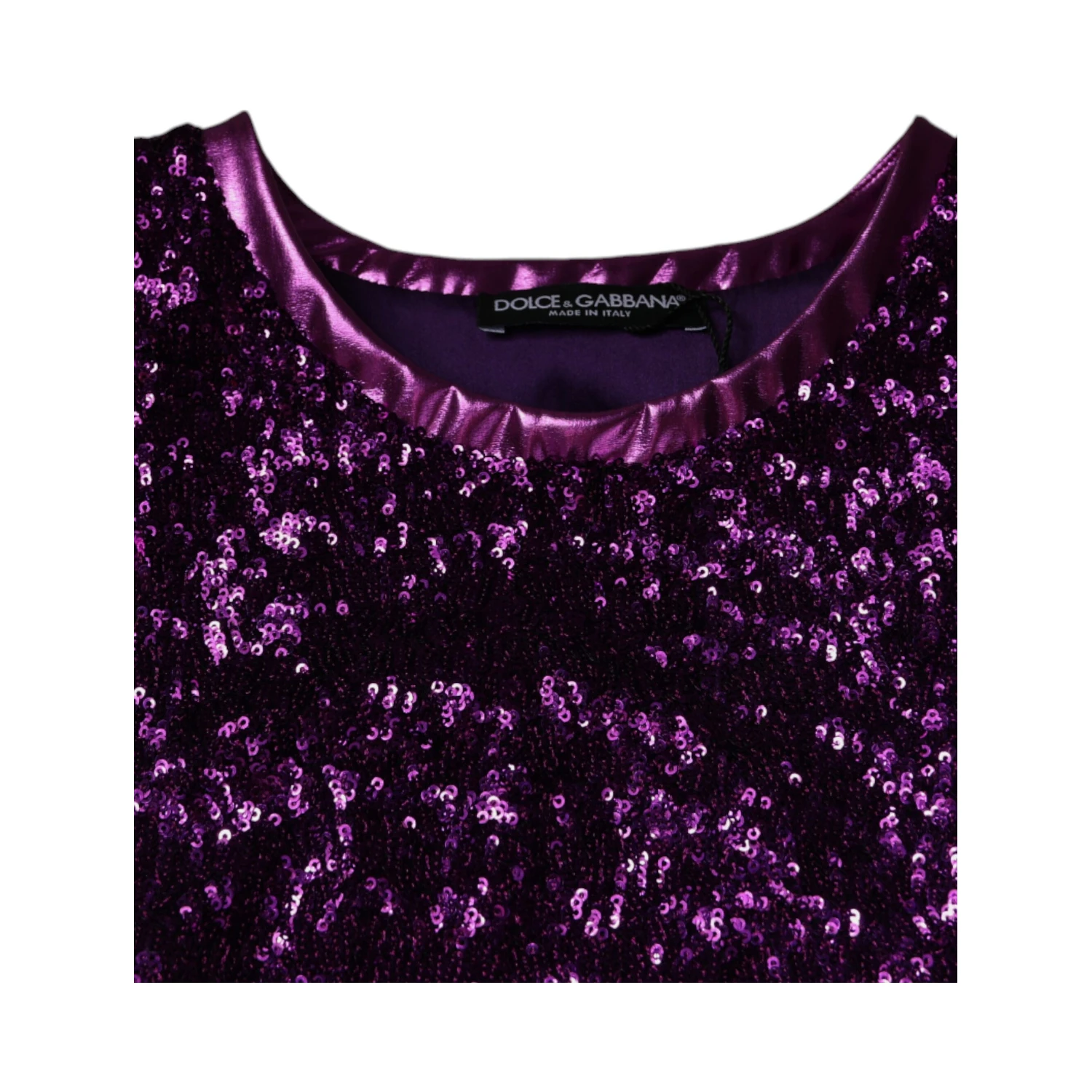 Purple Sequin Round Neck Sleeveless T-shirt