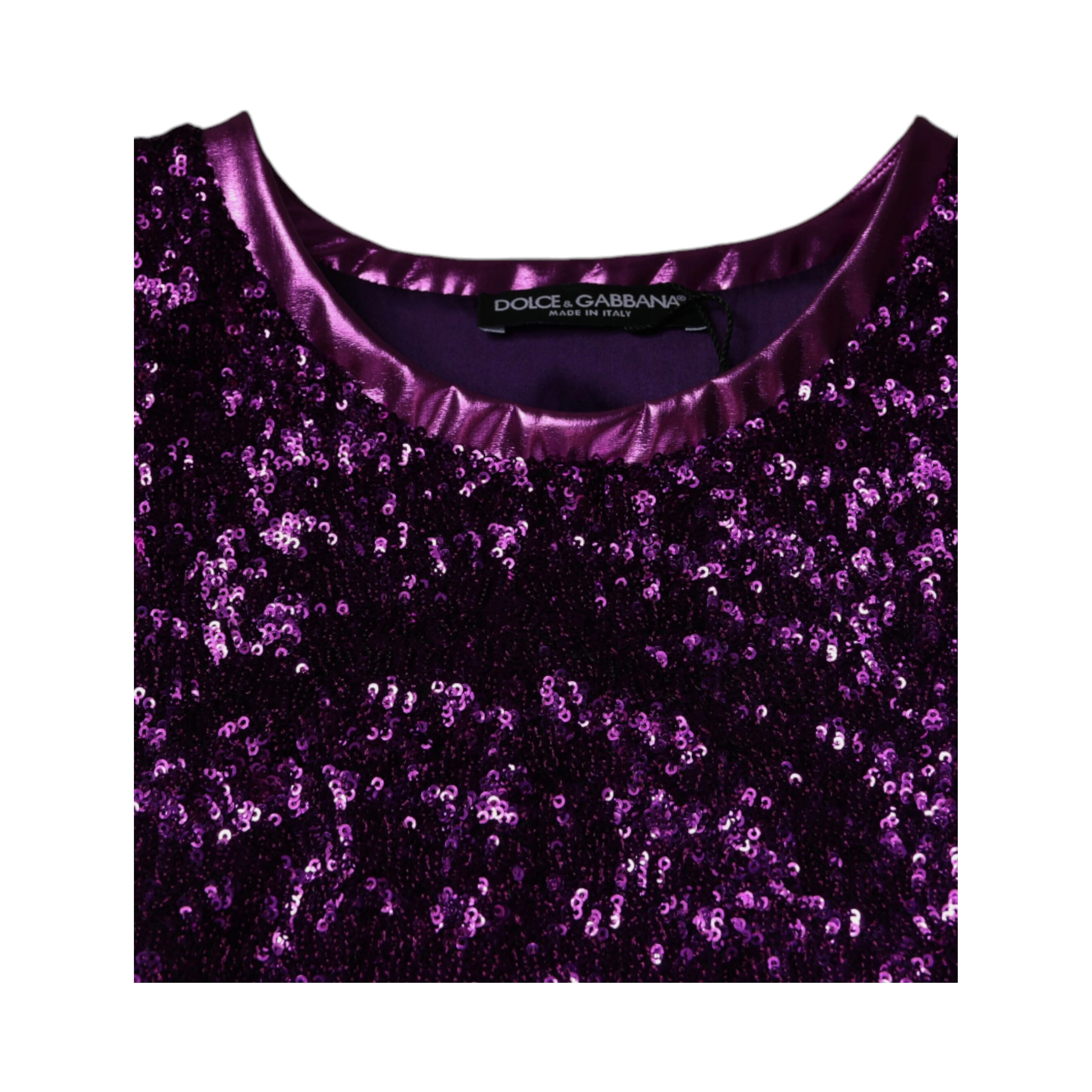 Purple Sequin Round Neck Sleeveless T-shirt