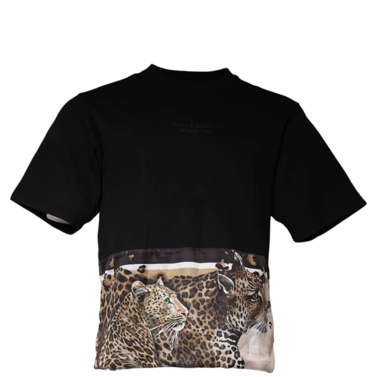 Black Leopard Cotton Short Sleeves T-shirt