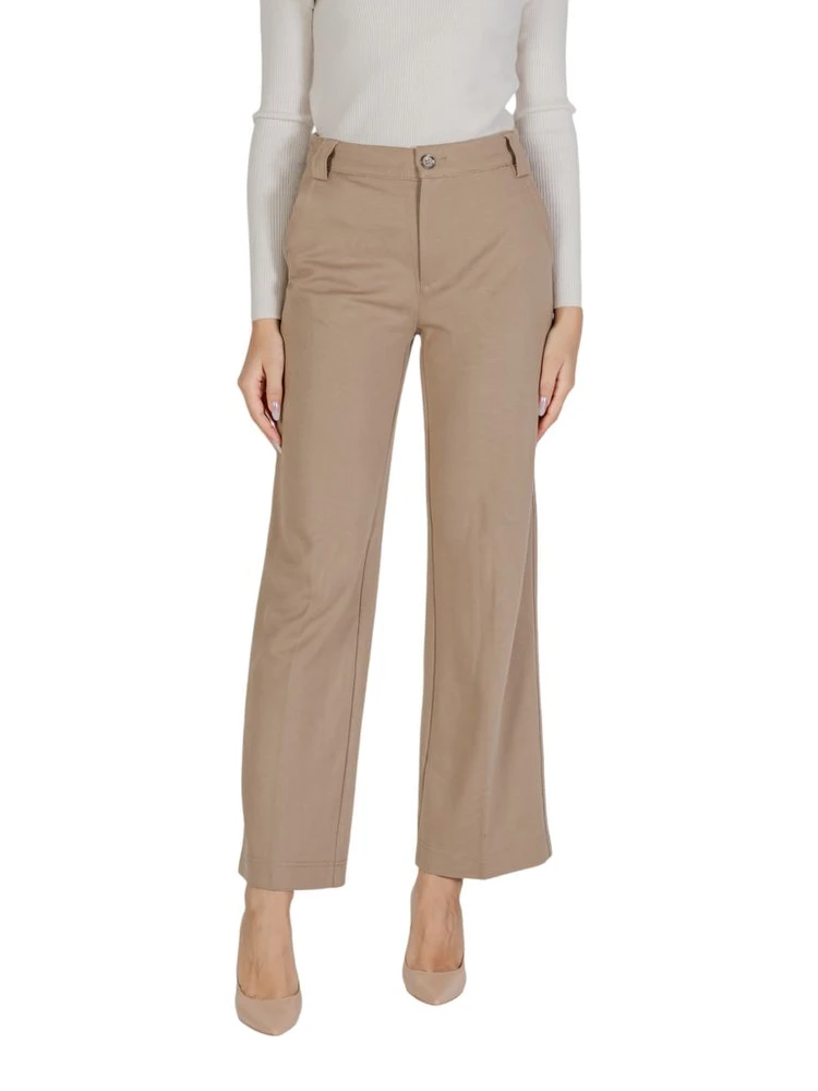 Beige Viscose Casual Pants