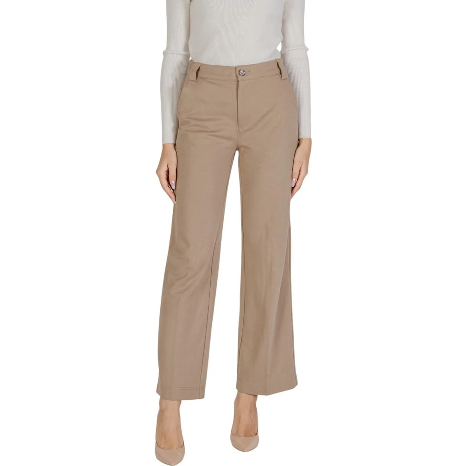 Beige Viscose Casual Pants