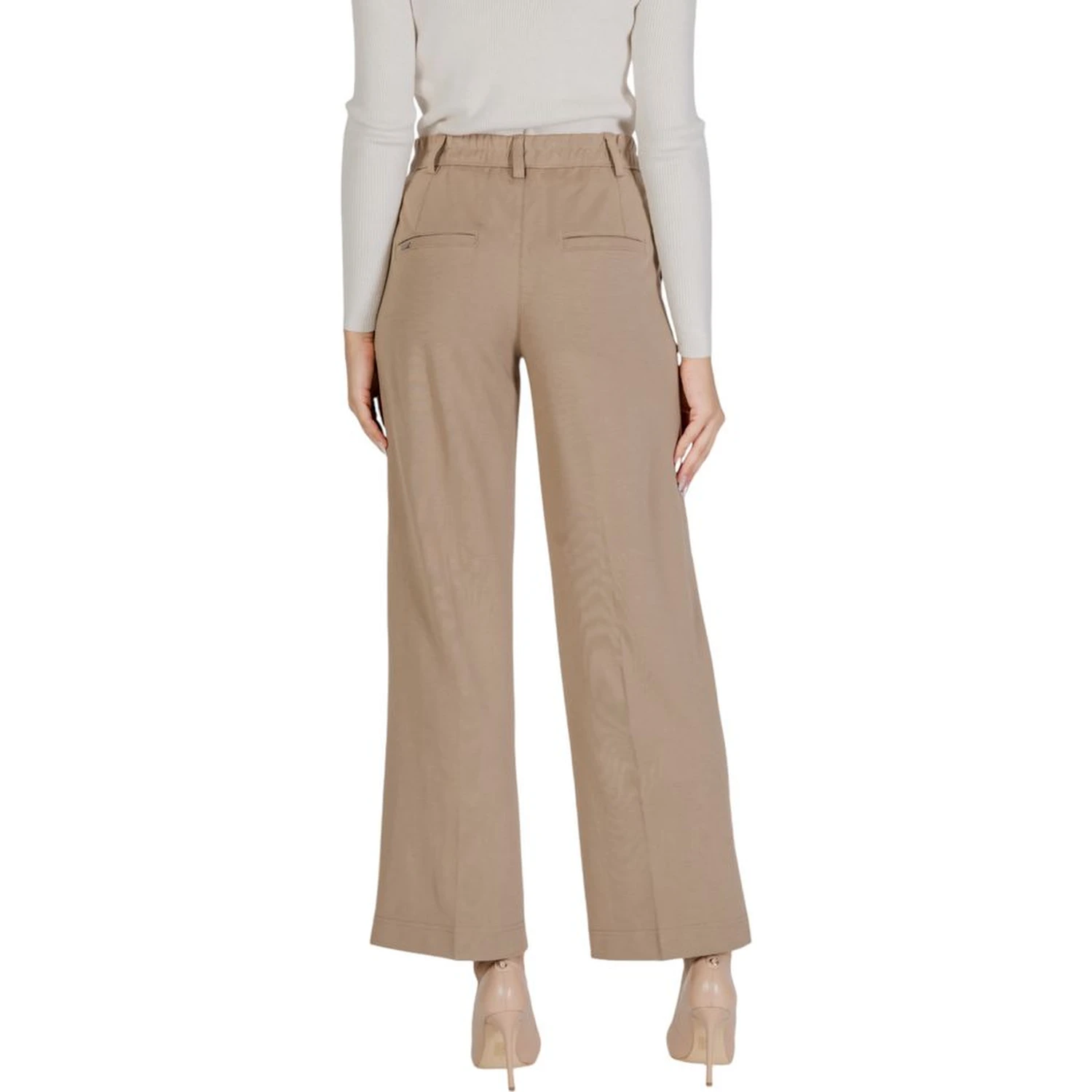 Beige Viscose Casual Pants