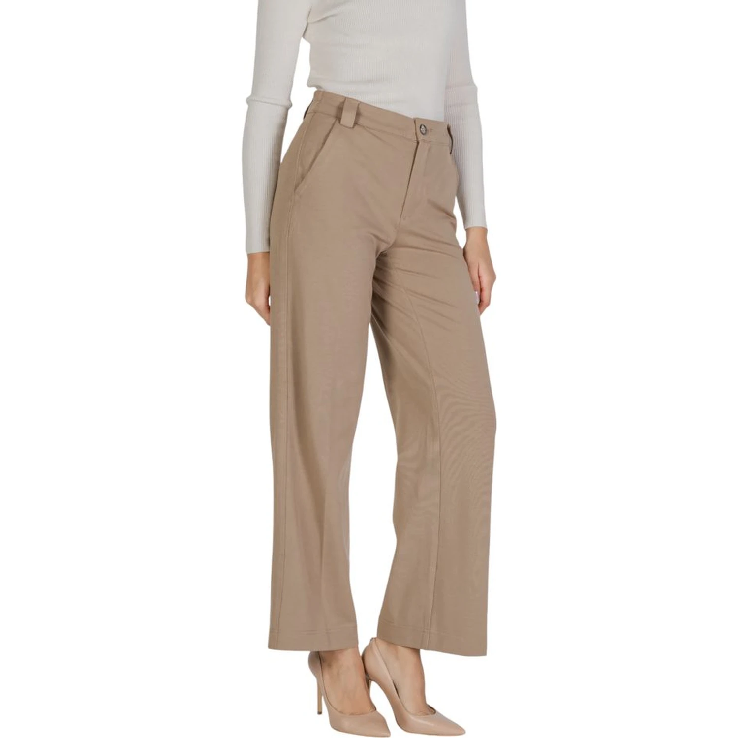 Beige Viscose Casual Pants