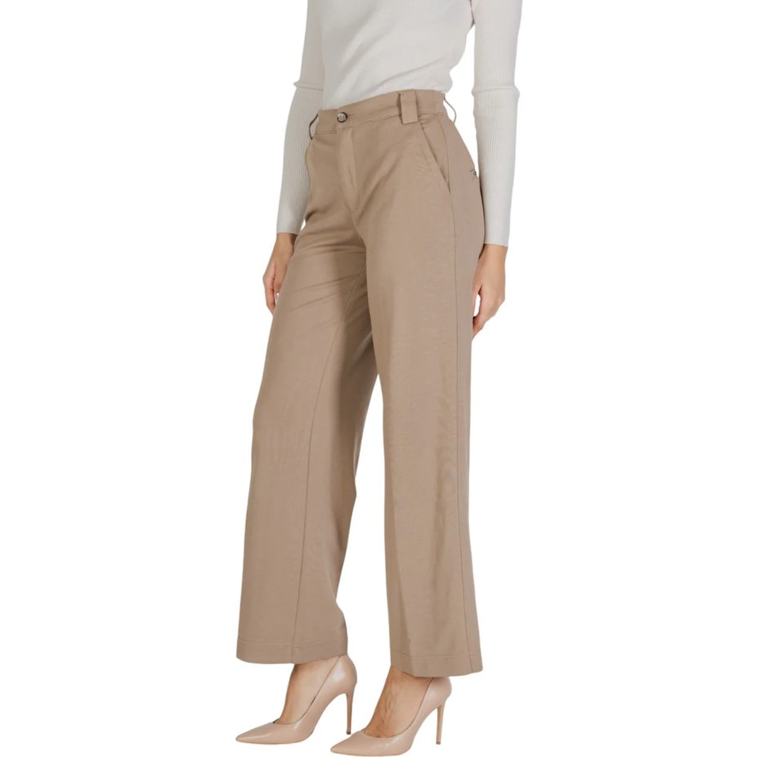 Beige Viscose Casual Pants