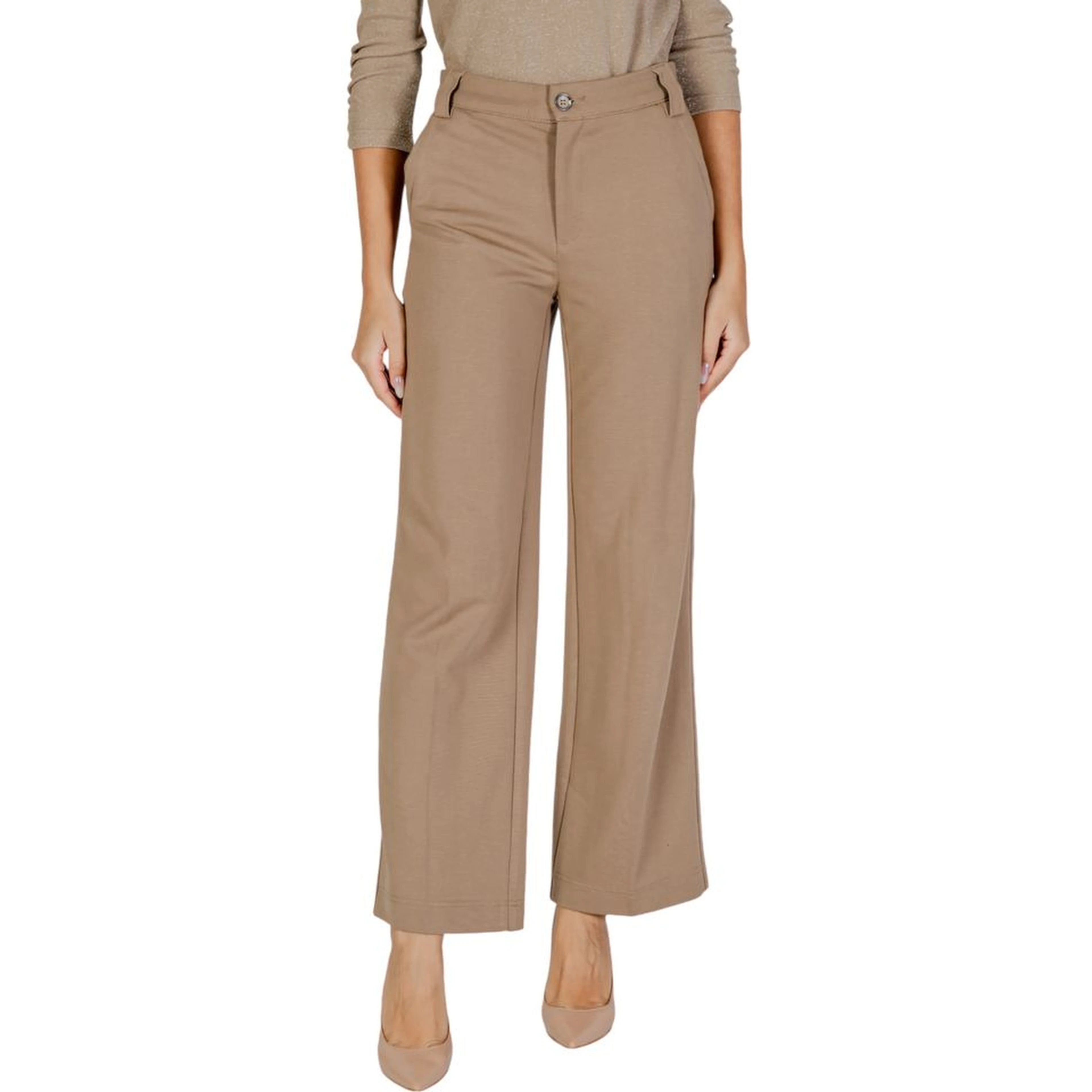 Beige Viscose Casual Pants