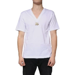 White Logo Cotton Vneck Short Sleeve T-shirt