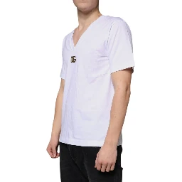White Logo Cotton Vneck Short Sleeve T-shirt