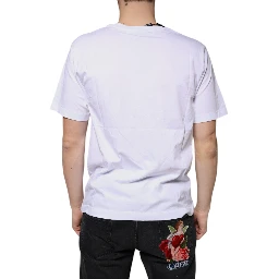White Logo Cotton Vneck Short Sleeve T-shirt