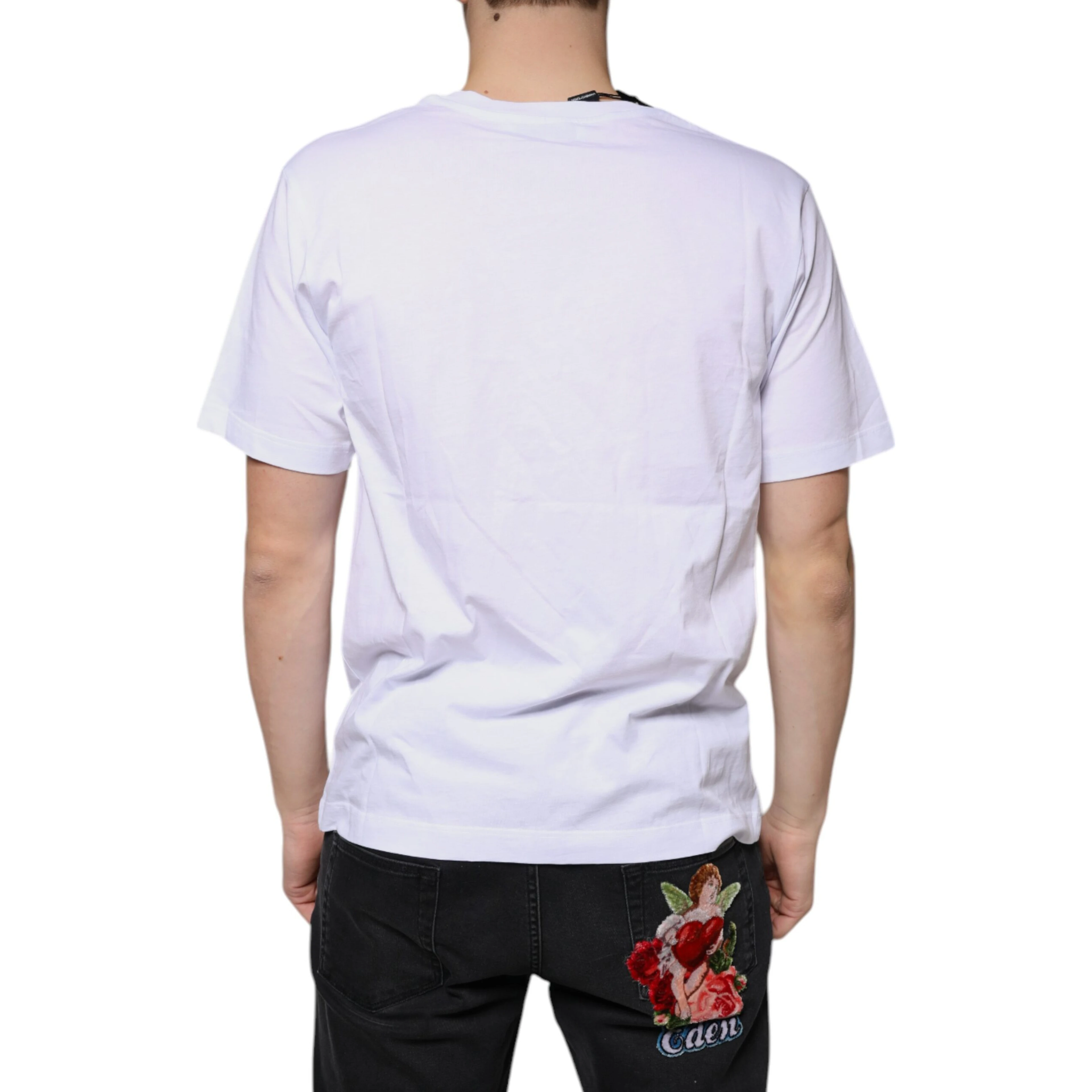 White Logo Cotton Vneck Short Sleeve T-shirt