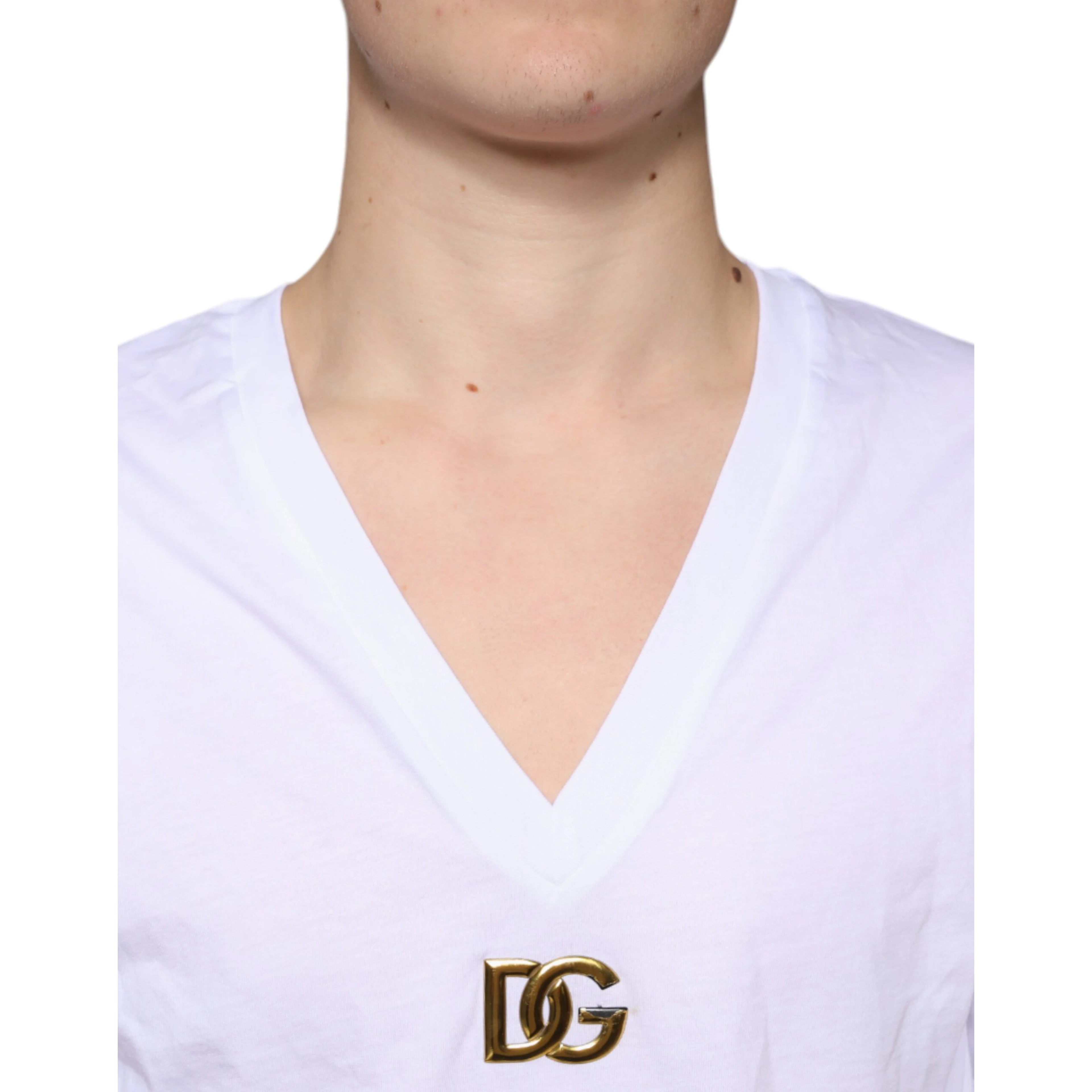 White Logo Cotton Vneck Short Sleeve T-shirt