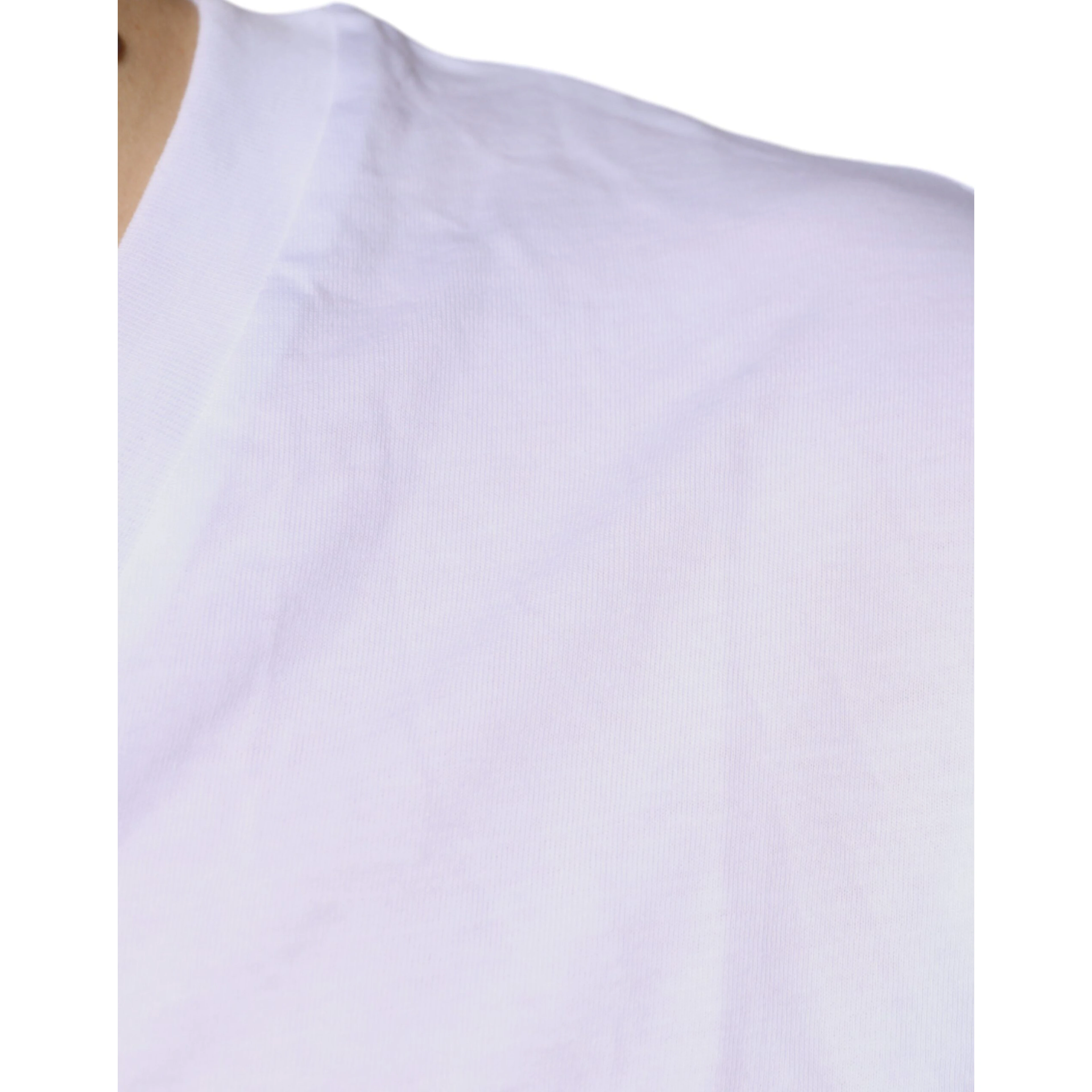 White Logo Cotton Vneck Short Sleeve T-shirt
