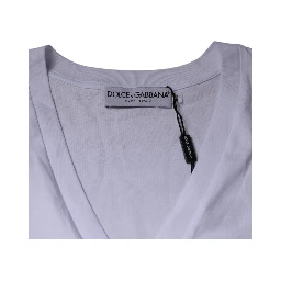 White Logo Cotton Vneck Short Sleeve T-shirt