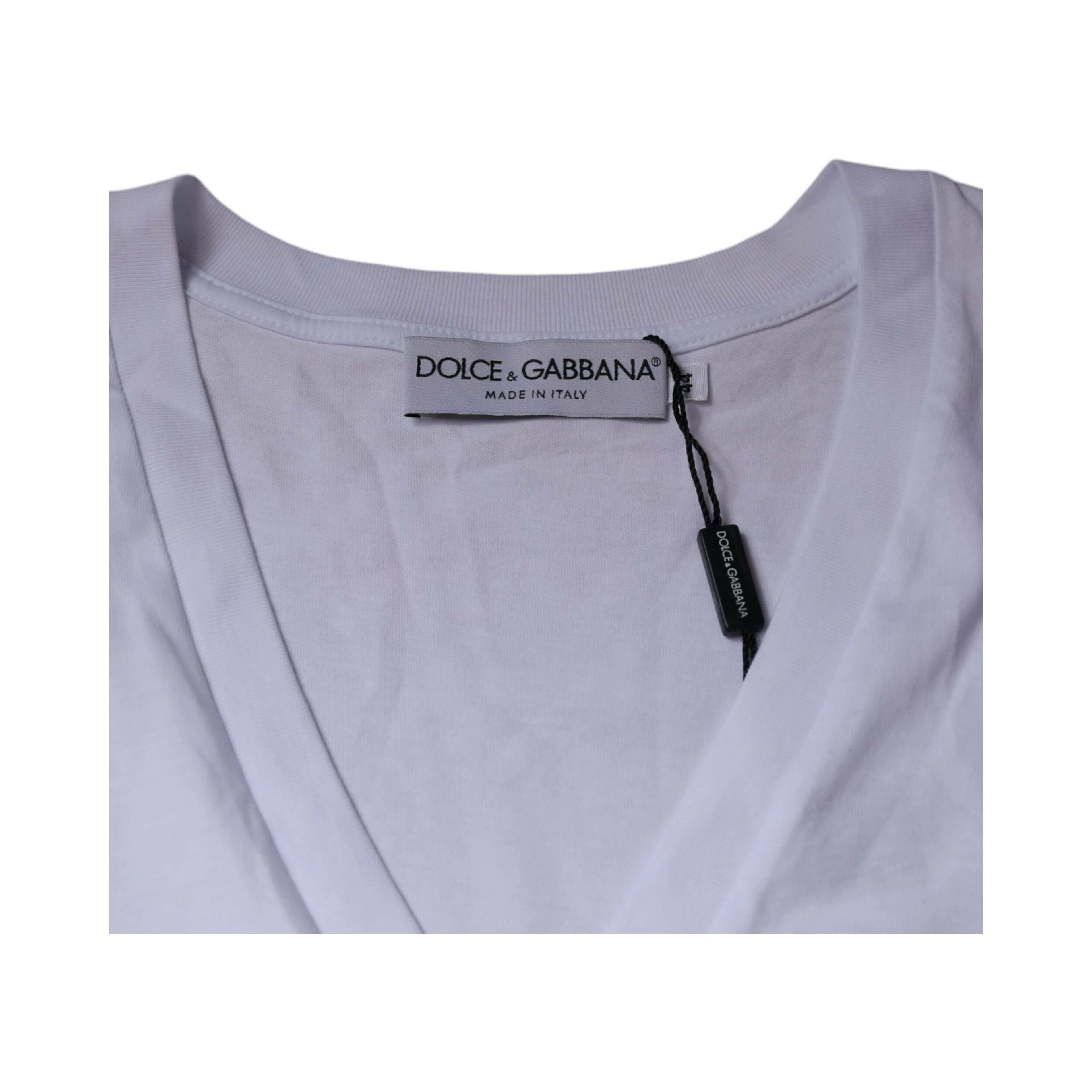 White Logo Cotton Vneck Short Sleeve T-shirt