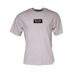 Beige Logo Cotton Blend Crew Neck T-shirt