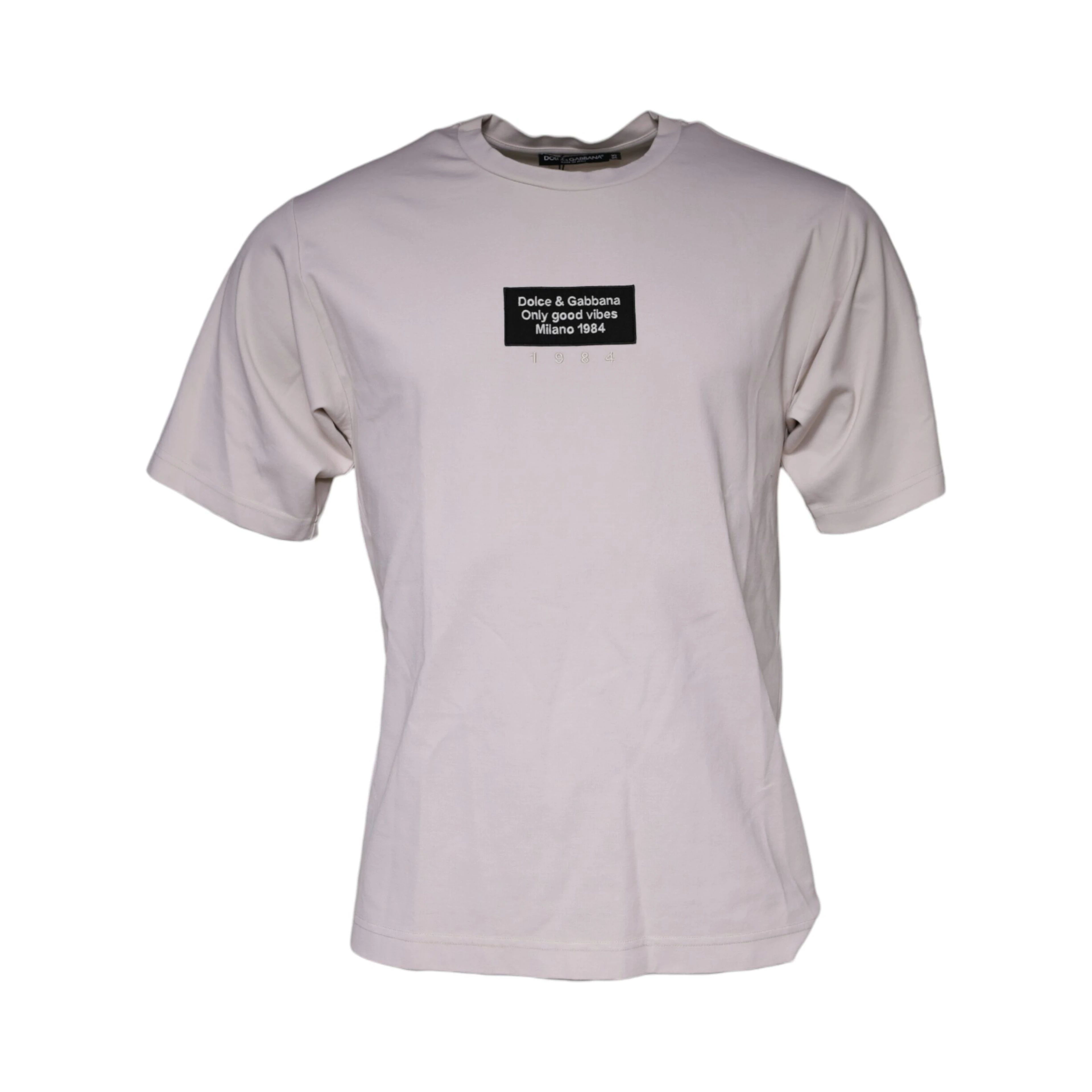 Beige Logo Cotton Blend Crew Neck T-shirt