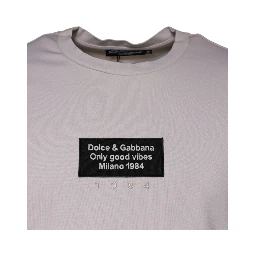 Beige Logo Cotton Blend Crew Neck T-shirt