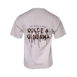Beige Logo Cotton Blend Crew Neck T-shirt