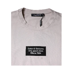 Beige Logo Cotton Blend Crew Neck T-shirt