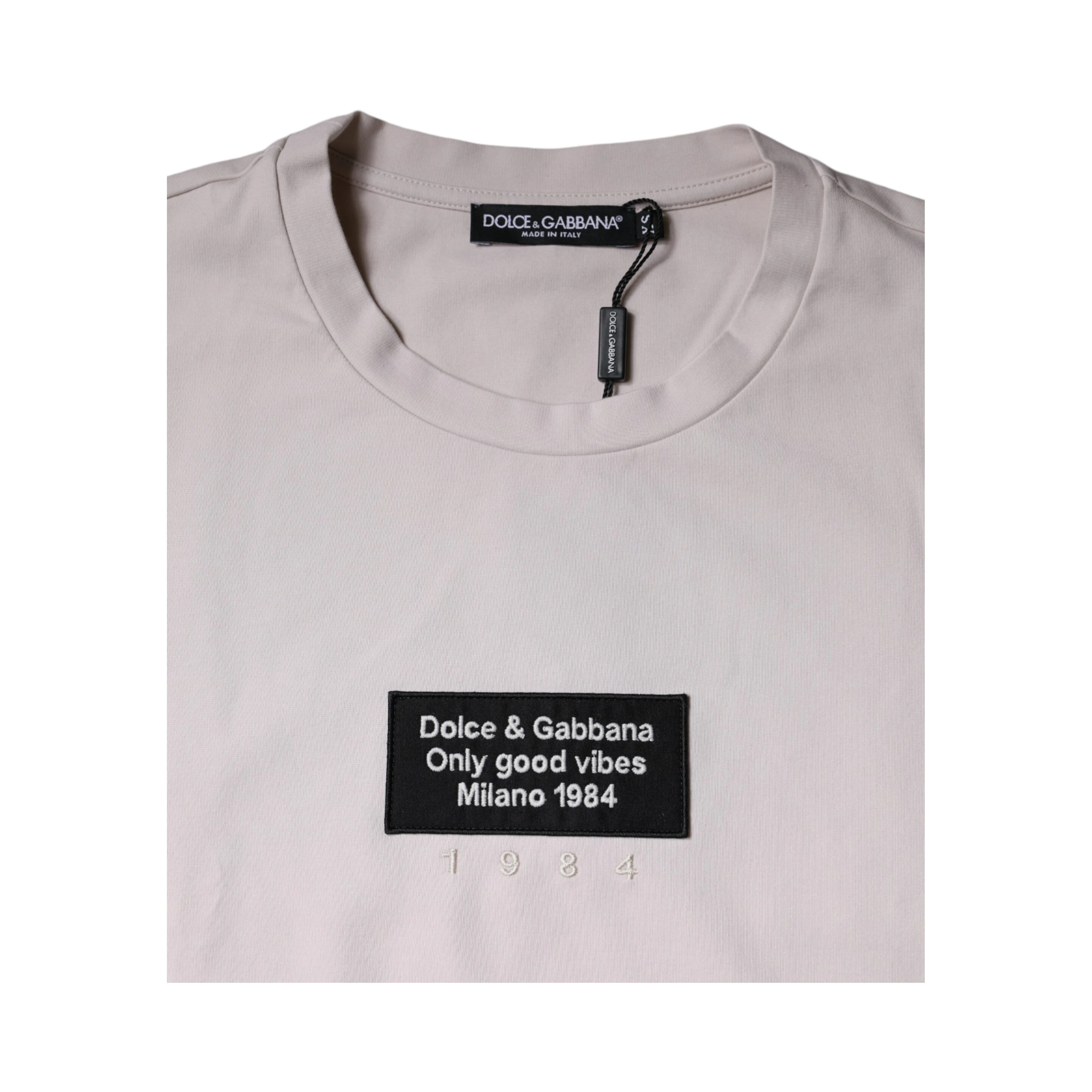 Beige Logo Cotton Blend Crew Neck T-shirt