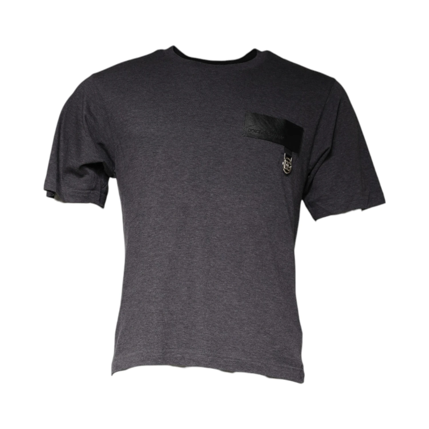 Gray Logo Patch Cotton Crew Neck T-shirt