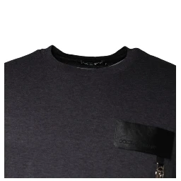 Gray Logo Patch Cotton Crew Neck T-shirt