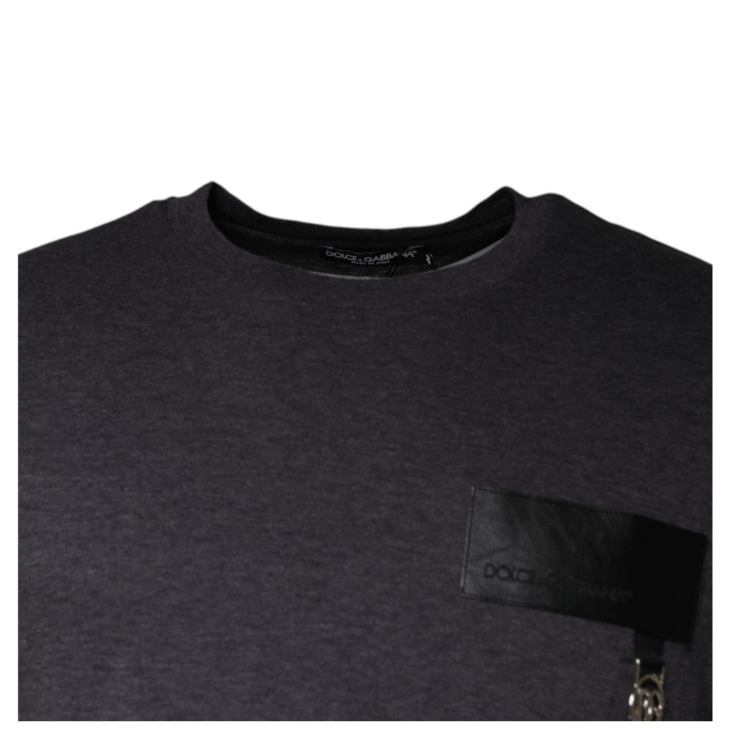 Gray Logo Patch Cotton Crew Neck T-shirt